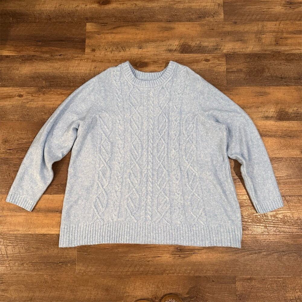 Croft & Barrow Sweater 3XL Plus Light Blue Cable Knit Crew Neck Academia READ